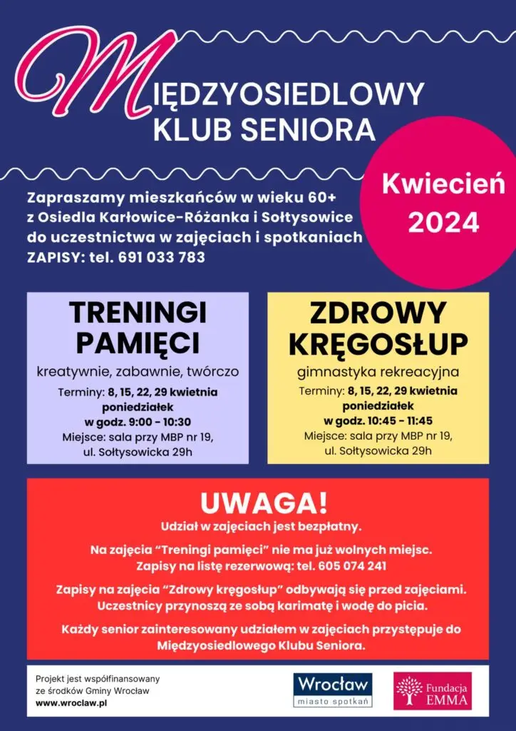 Międzyosiedlowy Klub Seniora Fundacji Emma | kwiecień 2024 - M klub seniora 2023 04