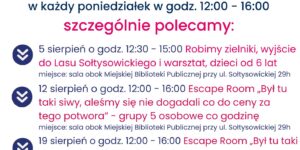 Harmonogram Klubowego Centrum Aktywności Dzieci i Młodzieży "ESSA z Emmą" - sierpień 2024 - Aktywne Soltysowice Emma 2024 08