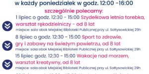 Harmonogram Klubowego Centrum Aktywności Dzieci i Młodzieży "ESSA z Emmą" - lipiec 2024 - Aktywne Soltysowice Emma 2024 07