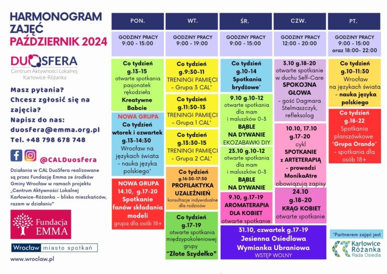 Harmonogram zajęć, październik 2024 w CAL DUOSFERA - 2024 10