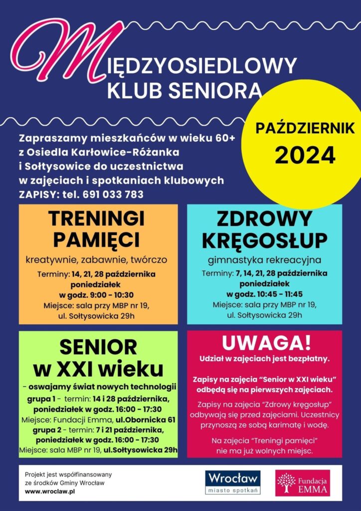 Międzyosiedlowy Klub Seniora Fundacji EMMA | październik 2024 - MKS 2024 pazdziernik