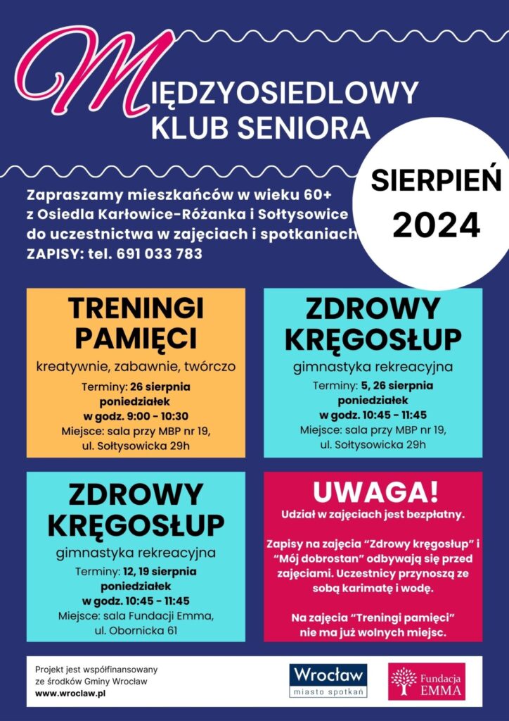 Międzyosiedlowy Klub Seniora Fundacji Emma | sierpień 2024 - MKS 2024 sierpien