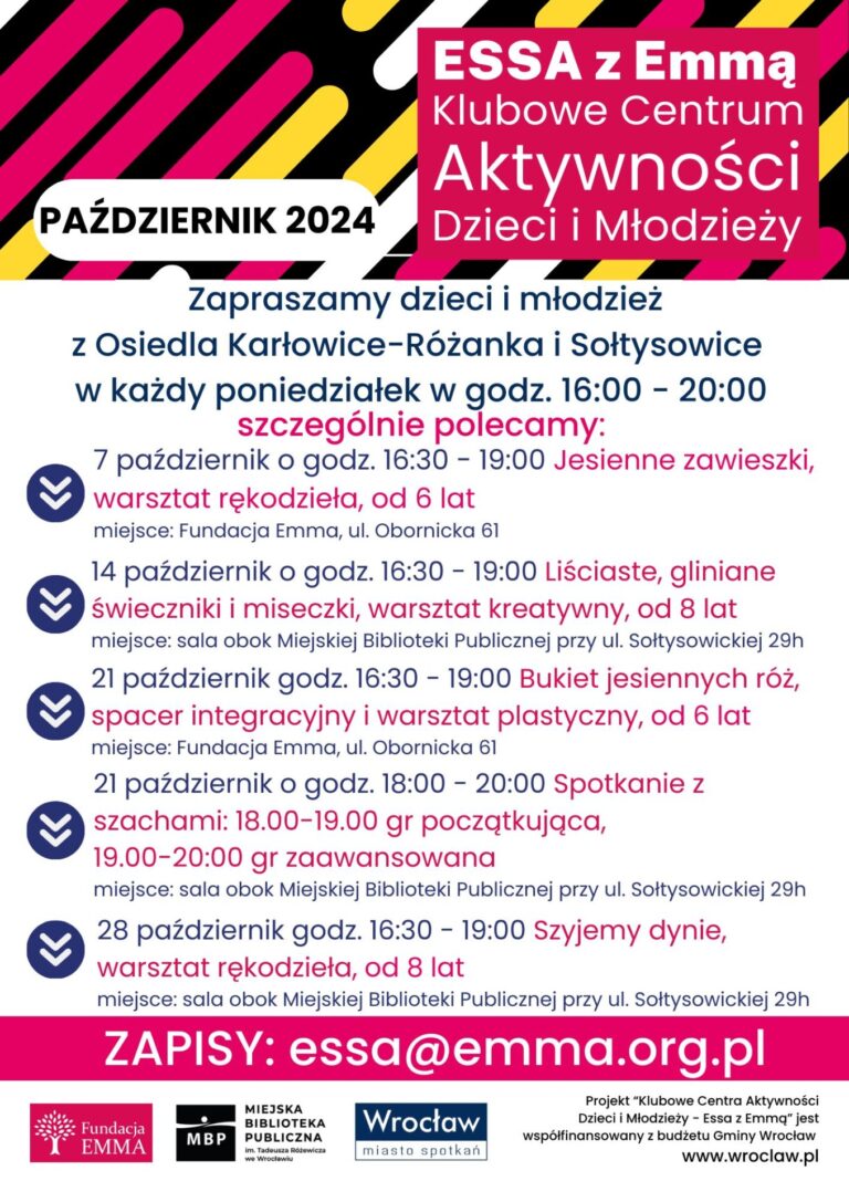 Harmonogram Klubowego Centrum Aktywności Dzieci i Młodzieży "ESSA z Emmą" - październik 2024 - ESSA 2024 10