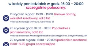 Harmonogram Klubowego Centrum Aktywności Dzieci i Młodzieży "ESSA z Emmą" - styczeń 2025 - ESSA 2025 01