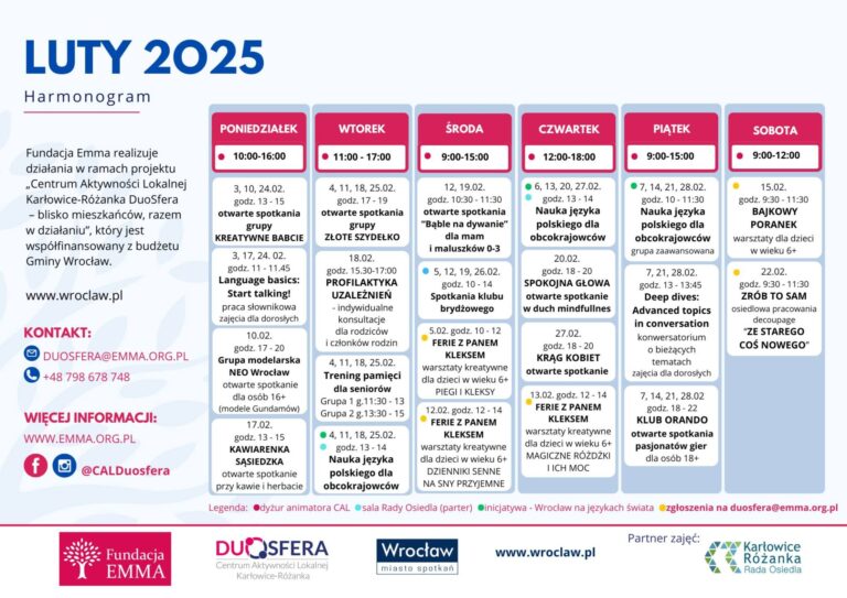 Harmonogram zajęć, luty 2025 w CAL DUOSFERA - 2025 02