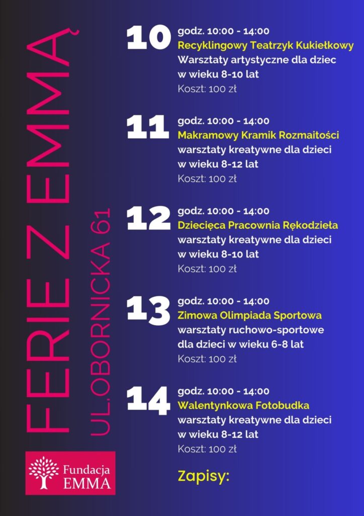 Ferie z EMMĄ - 2025 (edycja zimowa) - Ferie z Emma plakat