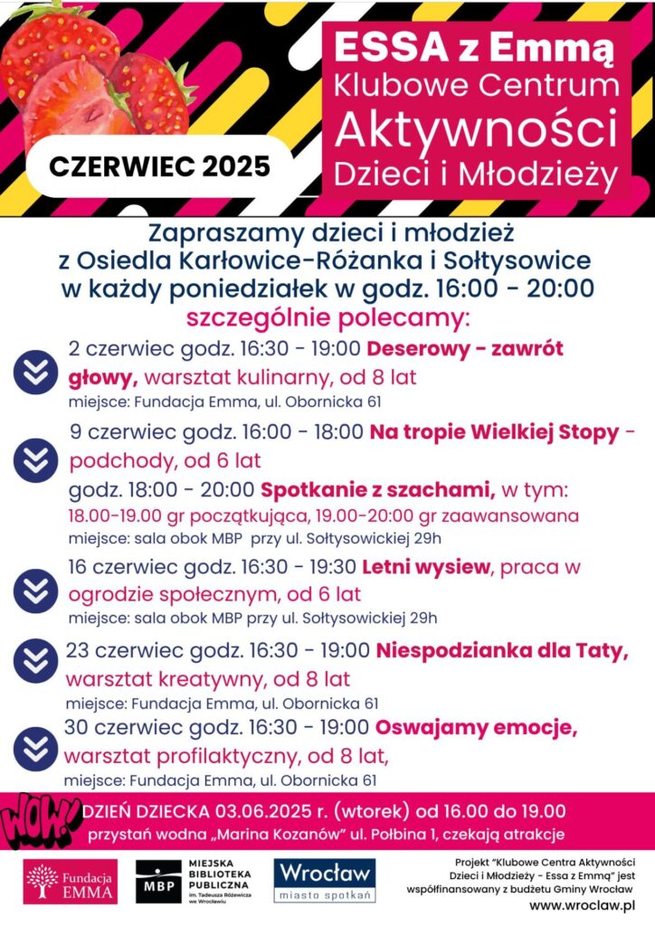 Harmonogram Klubowego Centrum Aktywności Dzieci i Młodzieży "ESSA z Emmą" - maj 2025 (kopa) - ESSA 2025 06
