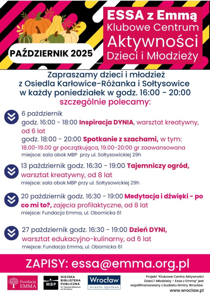 Harmonogram Klubowego Centrum Aktywności Dzieci i Młodzieży "ESSA z Emmą" - październik 2025 - ESSA 2025 10