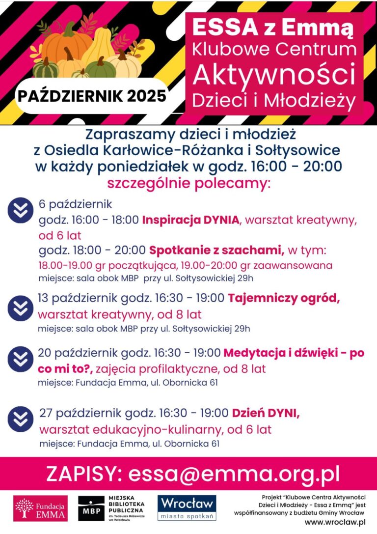 Harmonogram Klubowego Centrum Aktywności Dzieci i Młodzieży "ESSA z Emmą" - październik 2025 - ESSA 2025 10