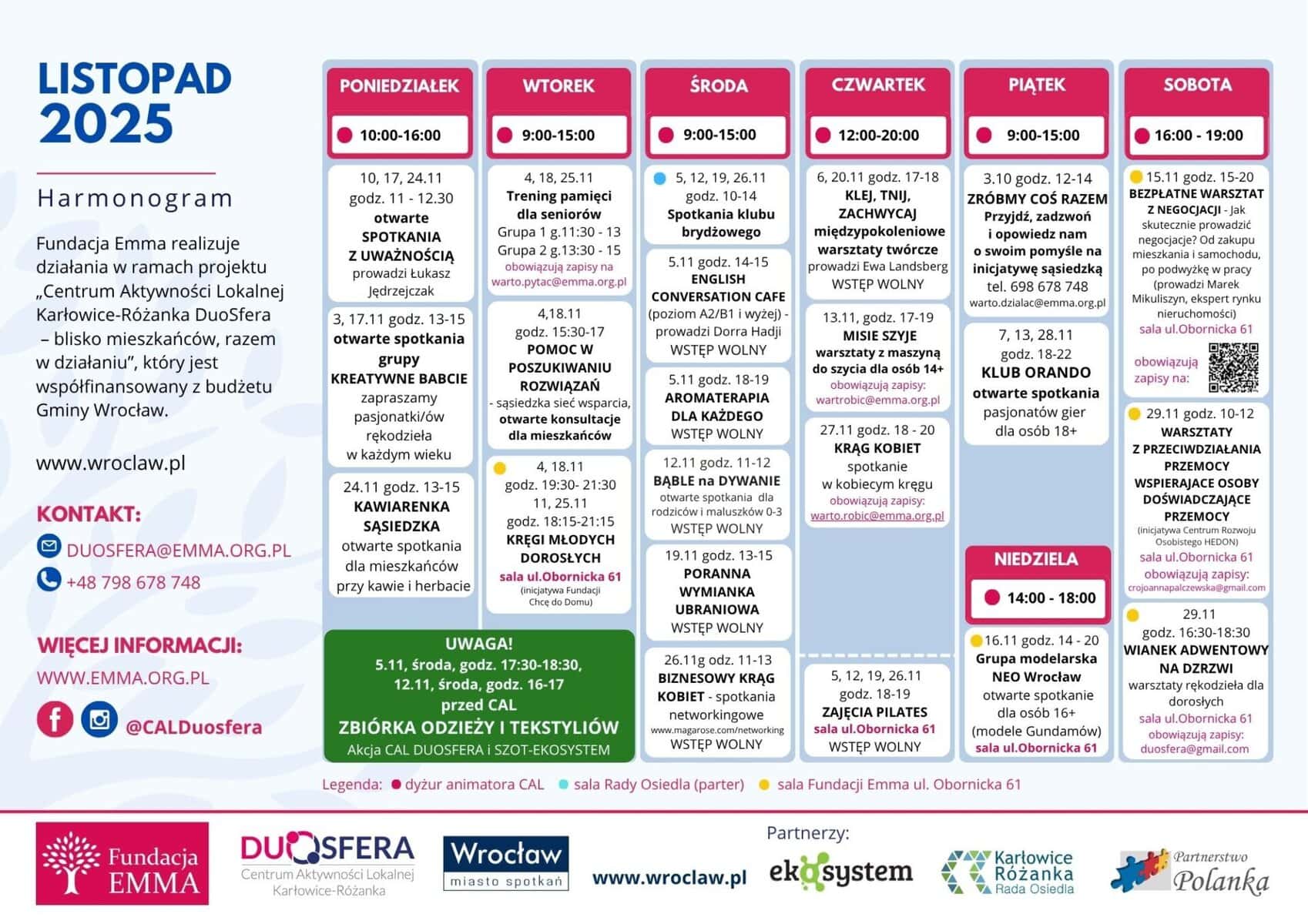 Harmonogram zajęć, listopad 2025 w CAL DUOSFERA 2 Harmonogram zajęć, listopad 2025 w CAL DUOSFERA - 2025 11