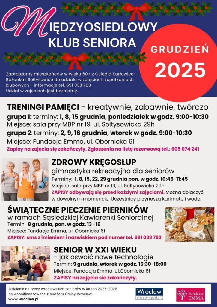 Międzyosiedlowy Klub Seniora Fundacji EMMA | grudzień 2025 - MKS 2025 12