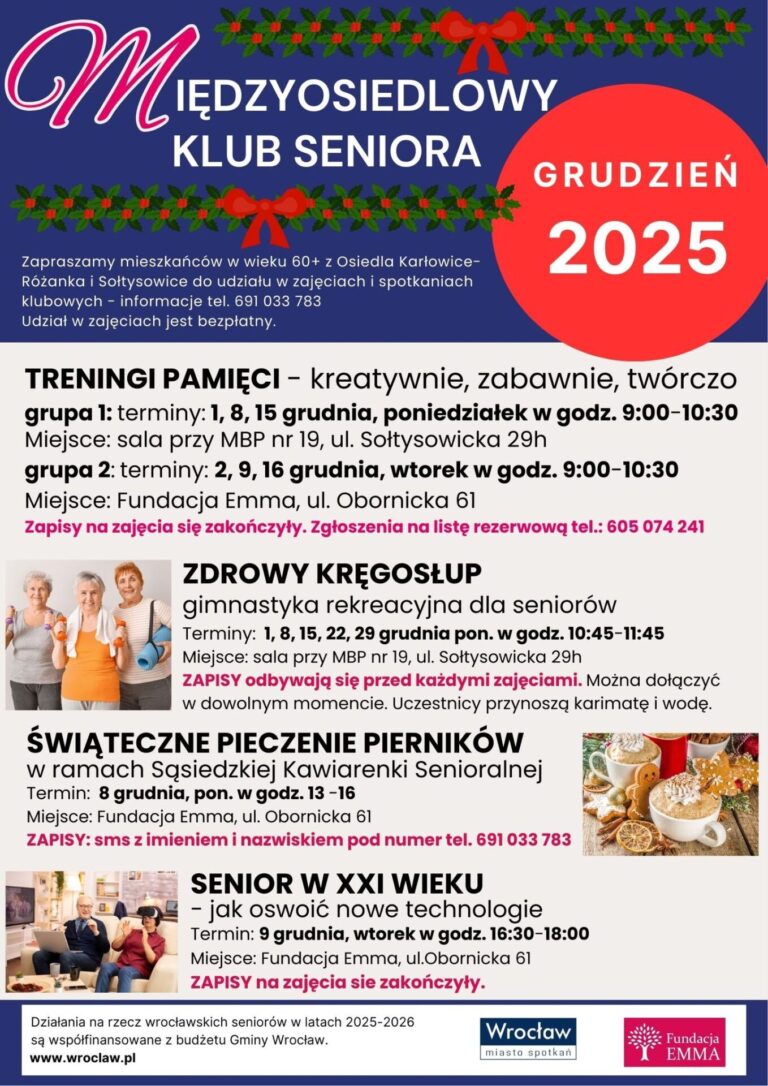 Międzyosiedlowy Klub Seniora Fundacji EMMA | grudzień 2025 - MKS 2025 12