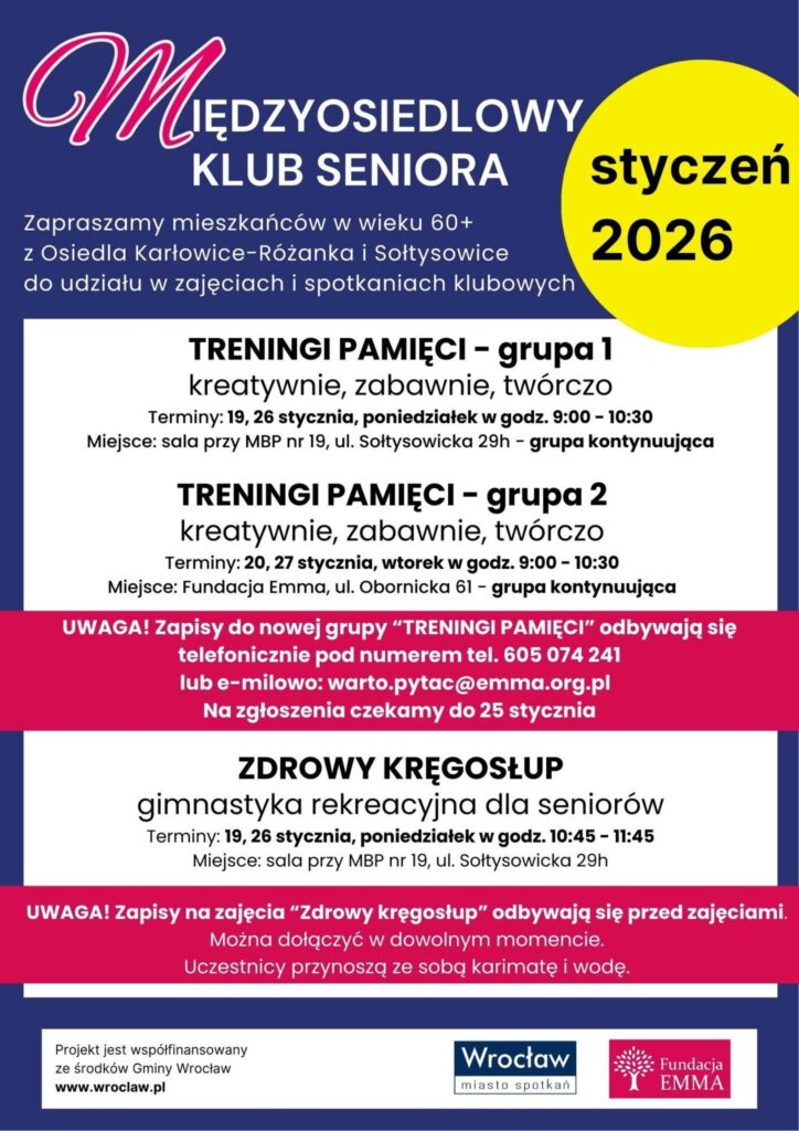 Międzyosiedlowy Klub Seniora Fundacji EMMA | styczeń 2026 - MKS 2026 01