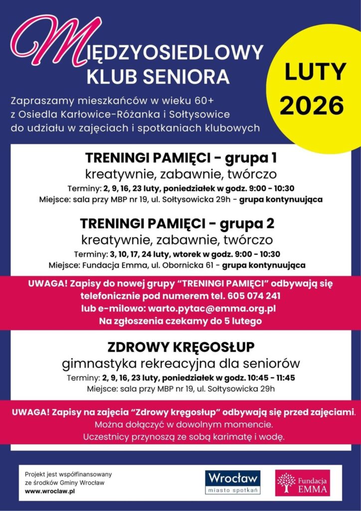 Międzyosiedlowy Klub Seniora Fundacji EMMA | luty 2026 - MKS 2026 02