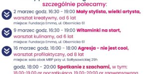Harmonogram Klubowego Centrum Aktywności Dzieci i Młodzieży "ESSA z Emmą" - marzec 2026 - ESSA 2026 03